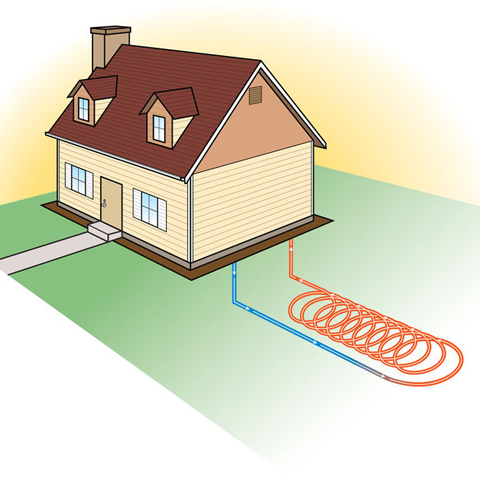 Geothermal heating and cooling illustration